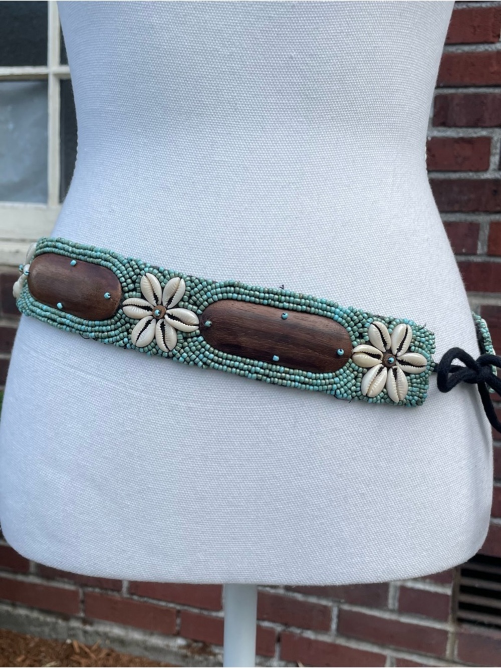 Vintage Handmade Beaded Seashell Floral Beach Boho Belt - Picture 2 of 6